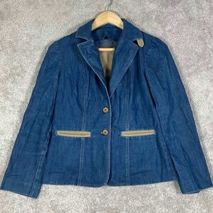 Vintage 60s Sporting Club Denim Blazer Jacket Blue Trim Womens Union Made 70s